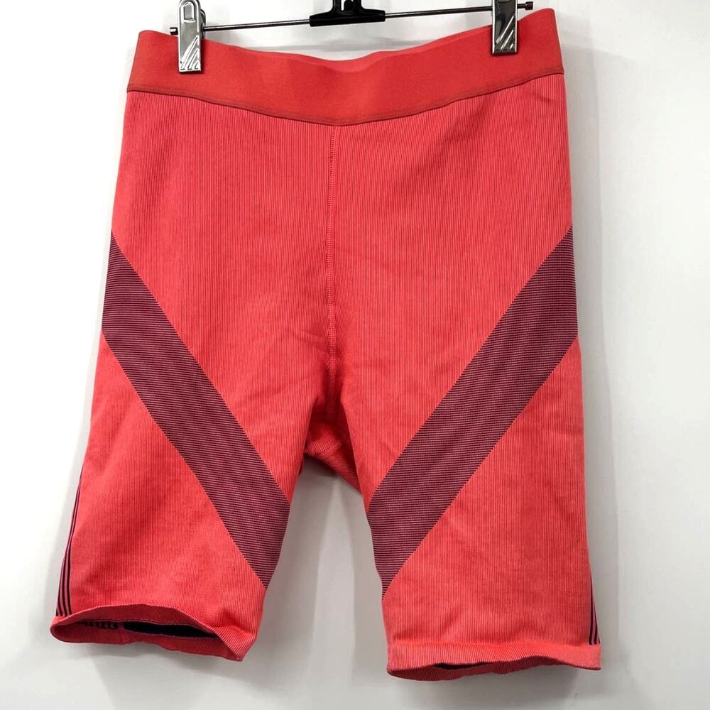Fabletics Biker‎ Shorts Womens Stripe Lines Bicycle Stretch Pink Blue Size Large